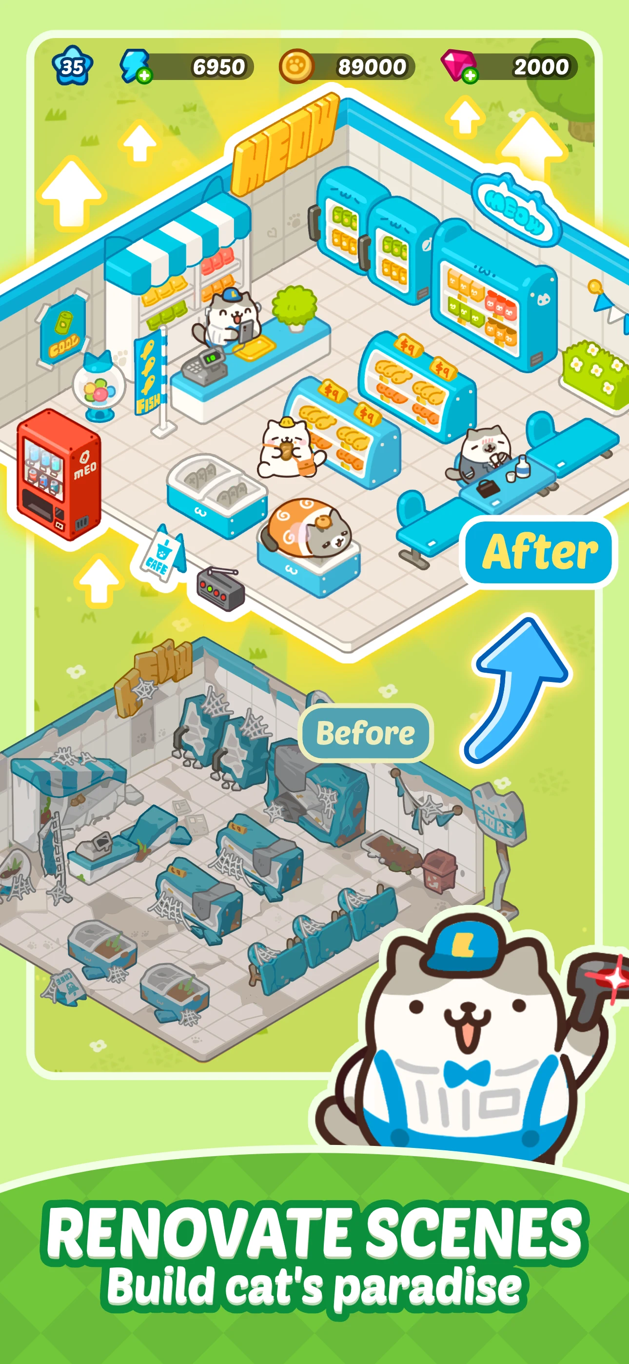 Lazy Meow City: Merge & Cats screenshot